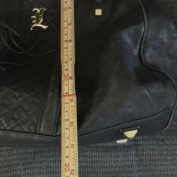 Vintage Y2K L.A.M.B Gwen Stefani Black Leather Purse Shoulder Handbag Lock Charm - Picture 12 of 16